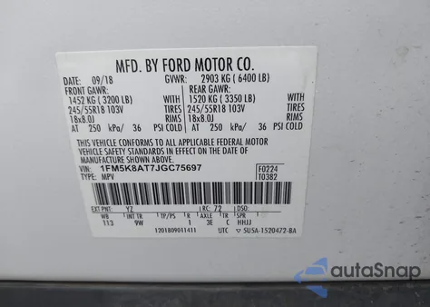 2018 Ford Police Interceptor from USA, damaged, VIN 1FM5K8AT7JGC75697